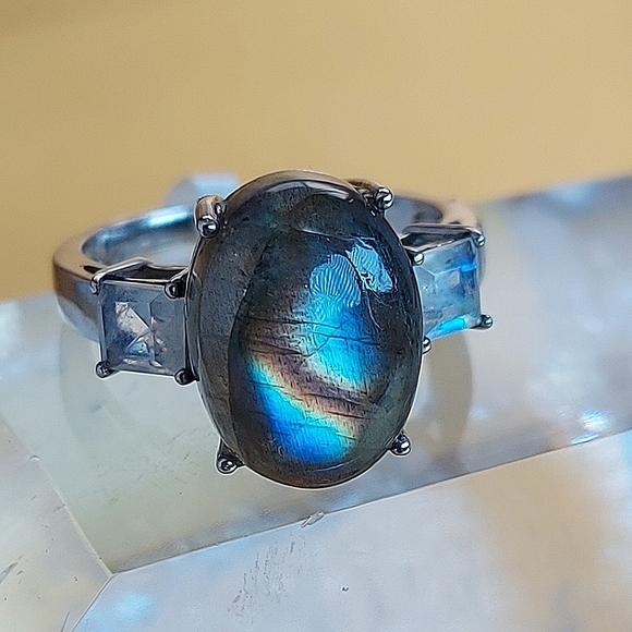 Natural Labradorite & Moonstone 925 Sterling Silver Ring - Picture 7 of 7